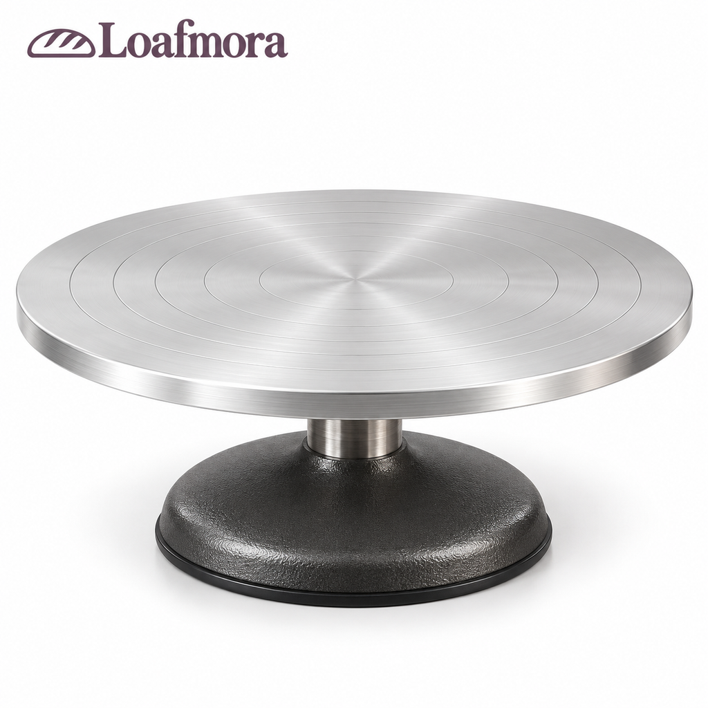 Loafmora Weighted Cake Turntable - Bring the next side of the cake to your hand.
