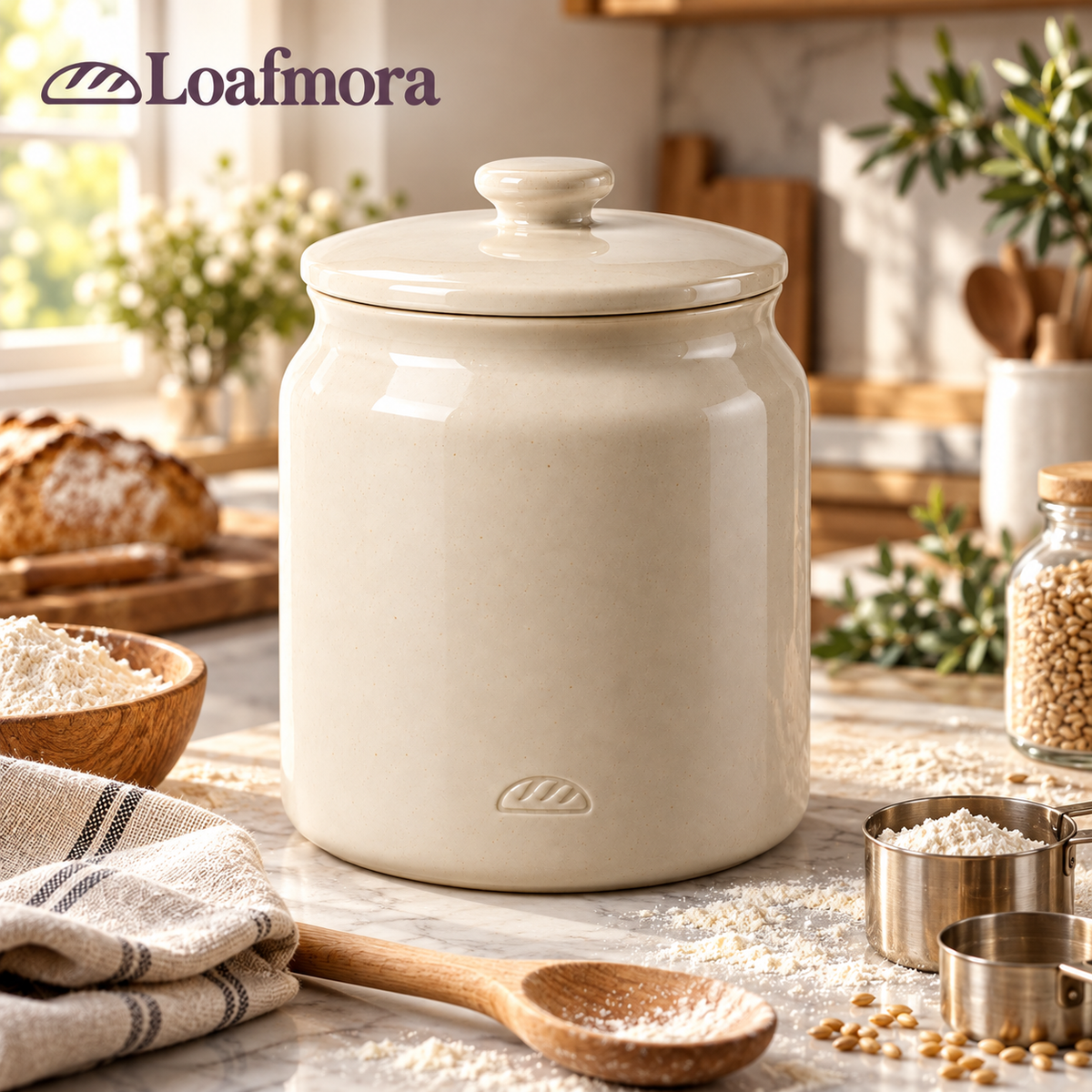 Loafmora Ceramic Sourdough Crock - A dedicated home for your daily starter ritual.