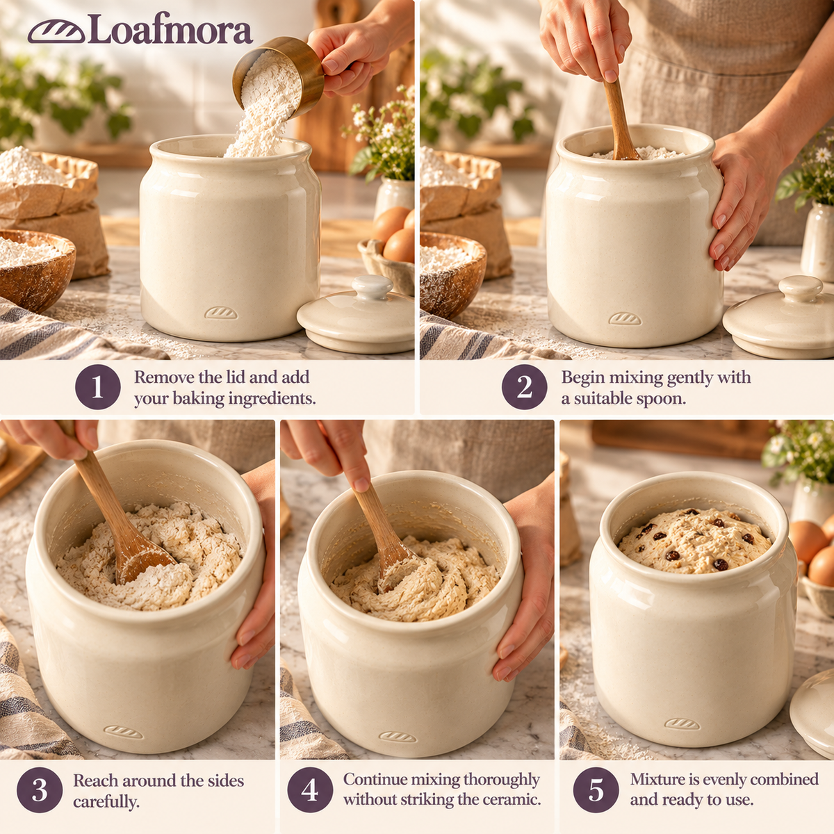 Loafmora Ceramic Sourdough Crock - A dedicated home for your daily starter ritual.