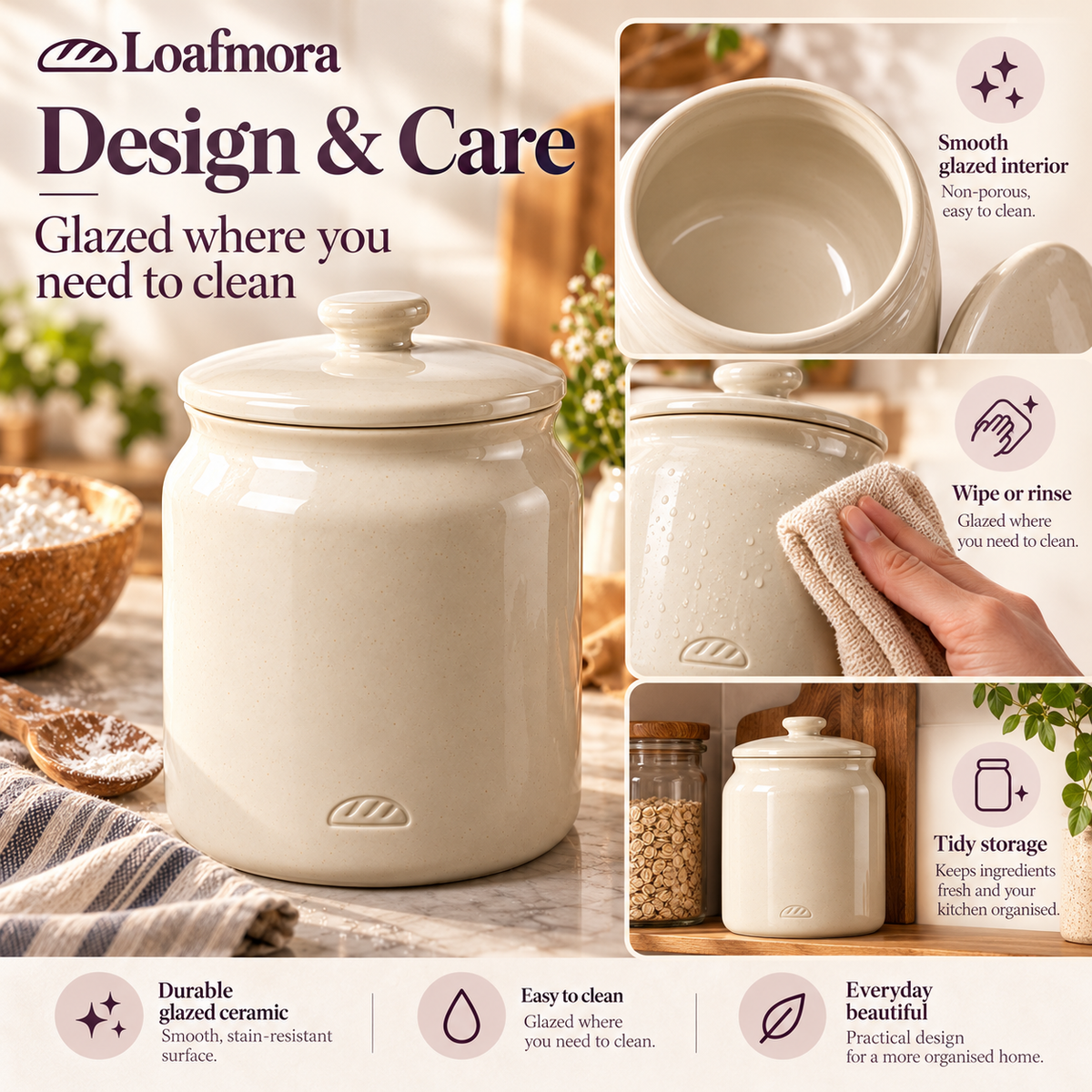 Loafmora Ceramic Sourdough Crock - A dedicated home for your daily starter ritual.