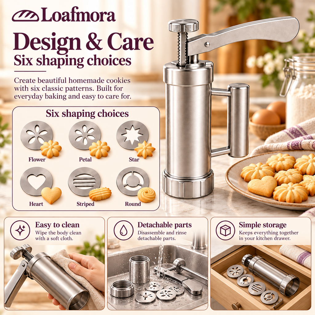 Loafmora Manual Cookie Press - Turn a simple dough into a tray of little shapes.