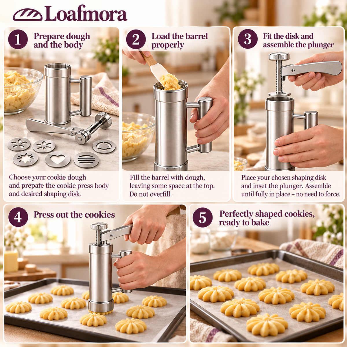 Loafmora Manual Cookie Press - Turn a simple dough into a tray of little shapes.