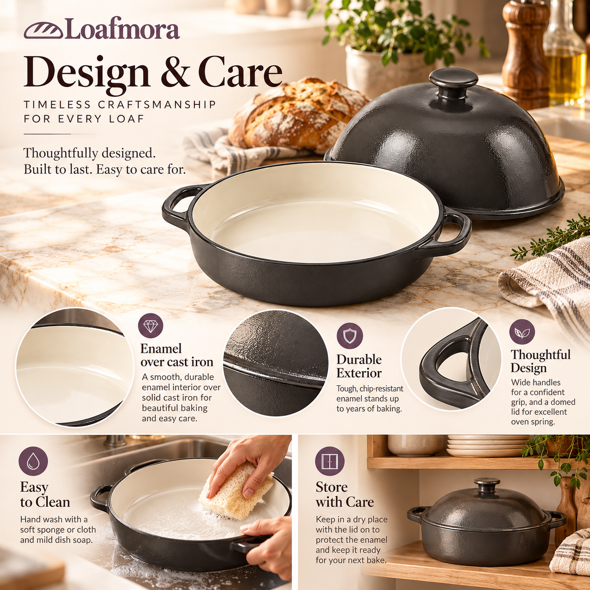 Loafmora Cast Iron Bread Oven - Give your loaf a place for its final rise in the oven.