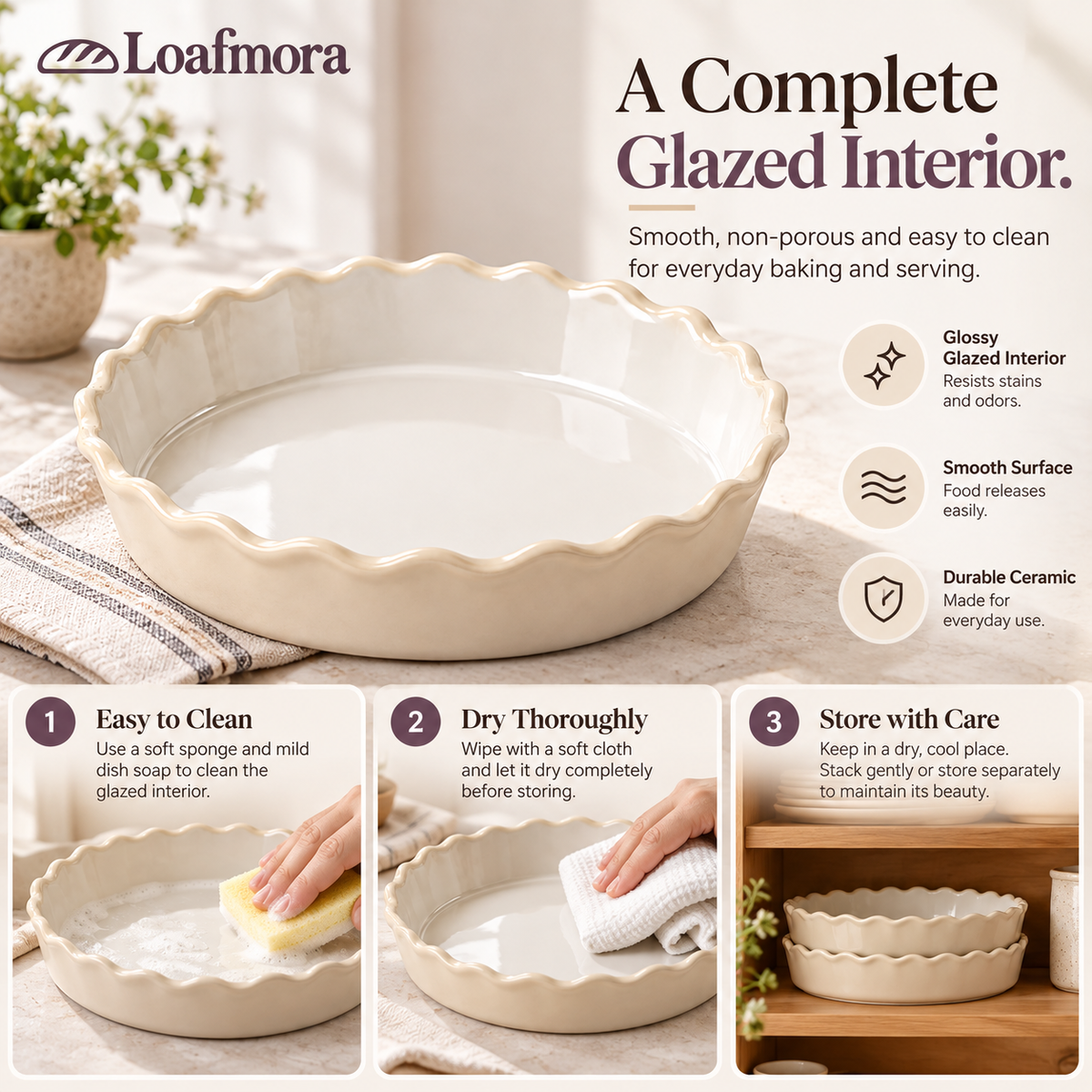 Loafmora Ceramic Pie Dish - From the first pastry edge to the last shared slice.