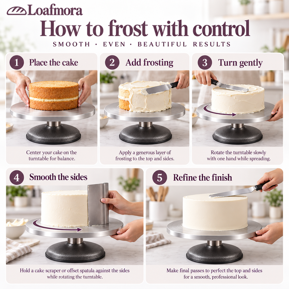 Loafmora Weighted Cake Turntable - Bring the next side of the cake to your hand.
