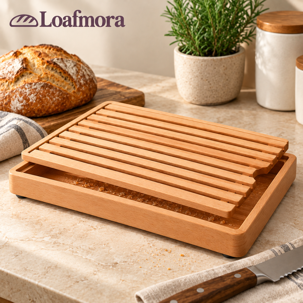 Loafmora Crumb-Catching Bread Board - A place for the loaf—and the crumbs it leaves behind.